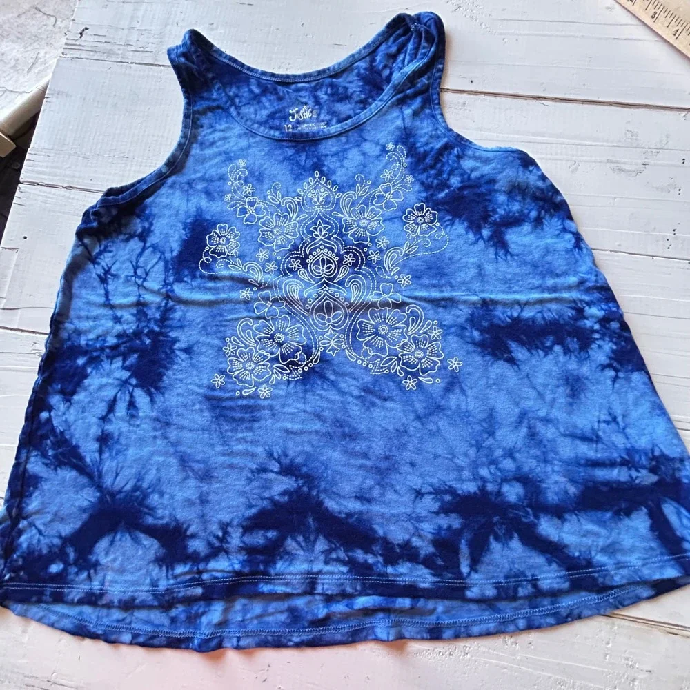 Justice Girls Size 12‎ Top Bundle Black Cold Shoulder Tee & Blue Tie Dye Tank